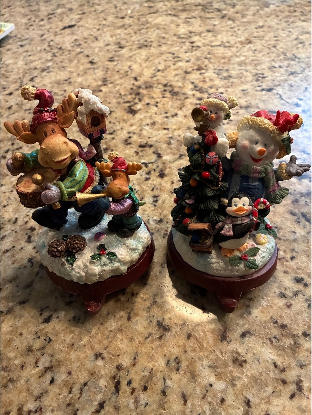 Vintage Holiday Time Weighted Stocking Holders Set of 2 | Snowman Penguin Moose